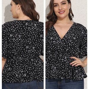 GALAXY BLACK AND WHITE CUTE PLUS SZ PEPLUM TOP